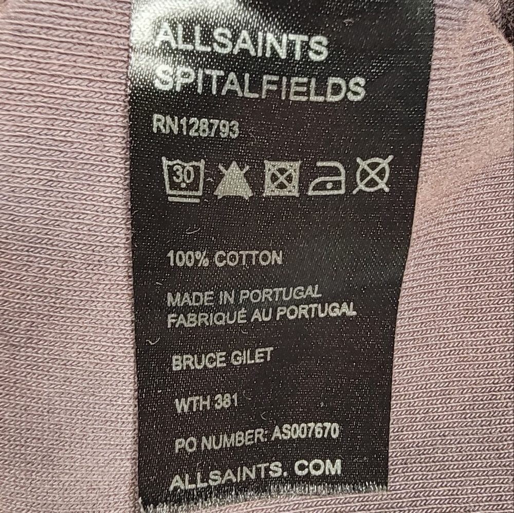 Men’s Sz 10 All Saints Spitafields Brown Cotton Distressed Festival Hooded Vest - Picture 3 of 14